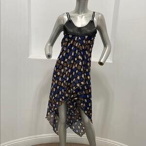 Katharine Story Handcrafted Multicolored Midi Asymmetrical Sundress Leather Trim